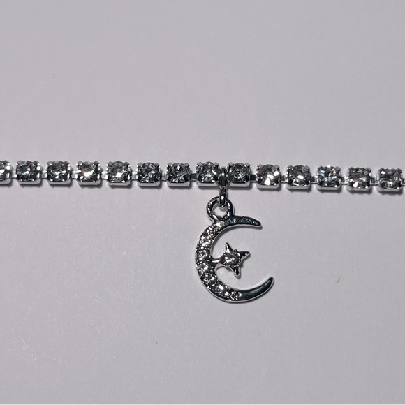 Diamond Ankle Bracelet with Moon Charm - Picture 2 of 7